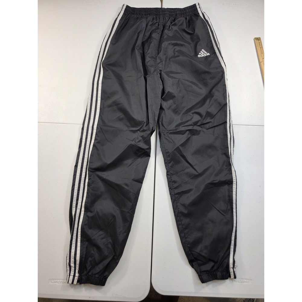 Vintage Adidas Track Pants Mens L Black 3 Stripe Windbreaker Nylon Zip Ankles